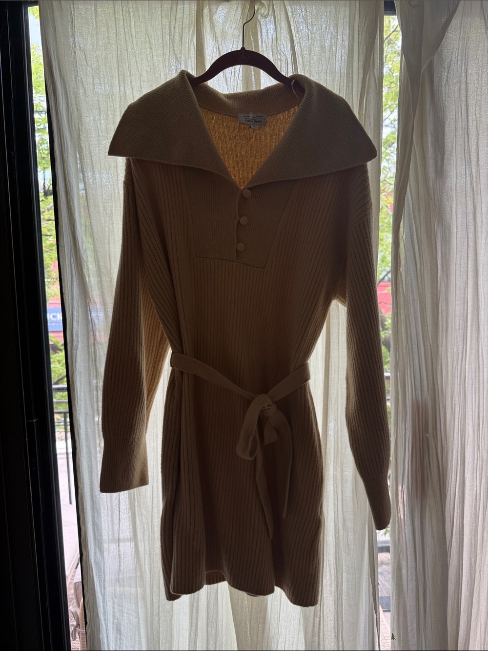 & Other Stories Ribbed Long Sleeve Knit Dress in Beige